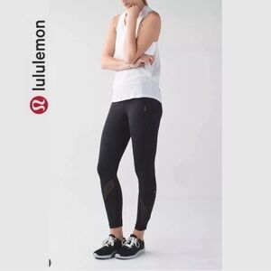 Lululemon Inspire Tight II Leggings Black Zippers Front Mesh Detail SZ: 6 EUC
